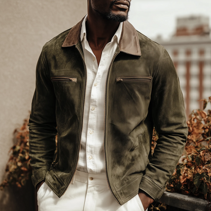 Premium Green Suede Mens Jacket - Elegant Outdoor Style