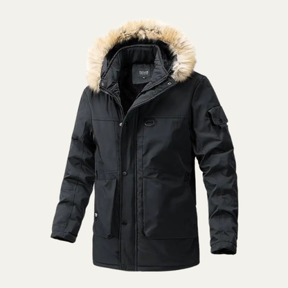 Warm Men's Quilted Hooded Fur Trim Jacket