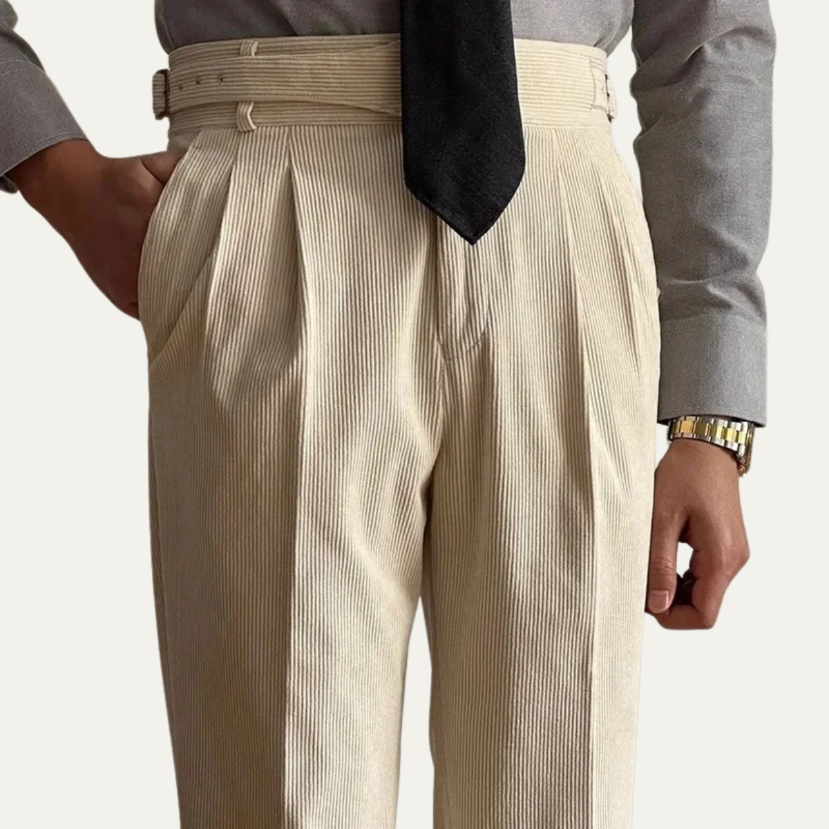 Classic Men's High Waisted Pleated Trousers
