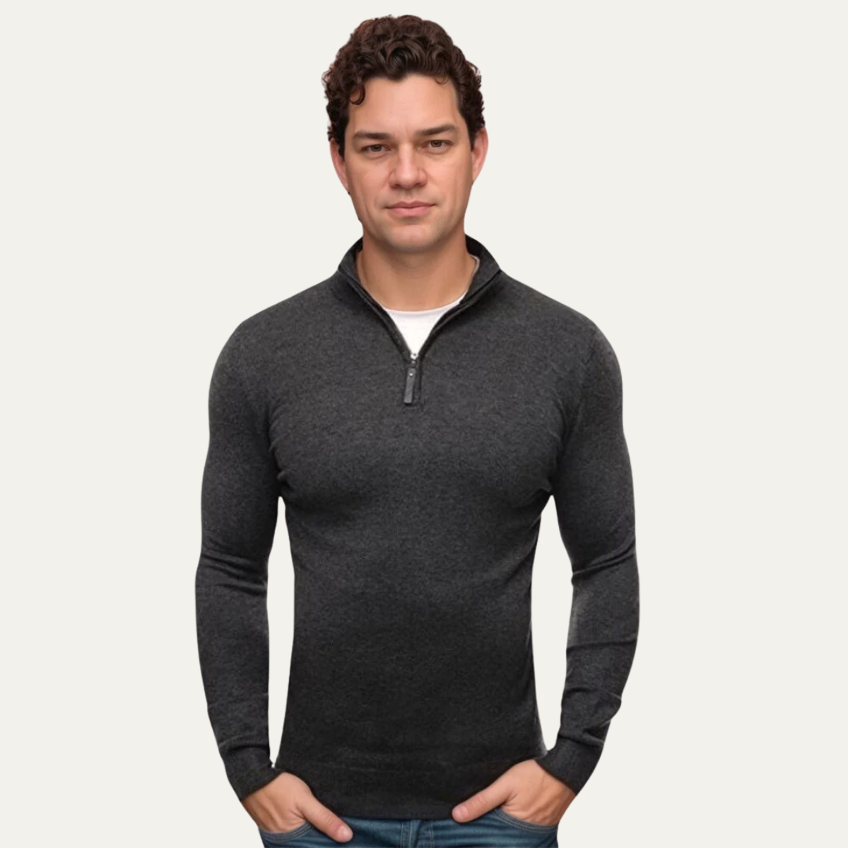Men's Slim Fit Quarter Zip Casual Pullover Sweater