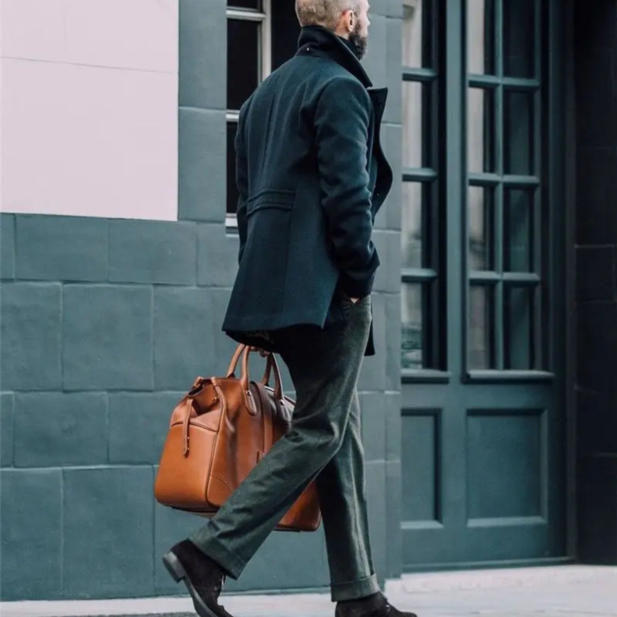 Classic Double Breasted Mens Black Wool Coat