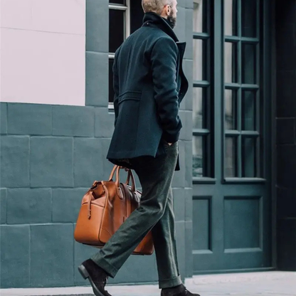 Classic Double Breasted Mens Black Wool Coat