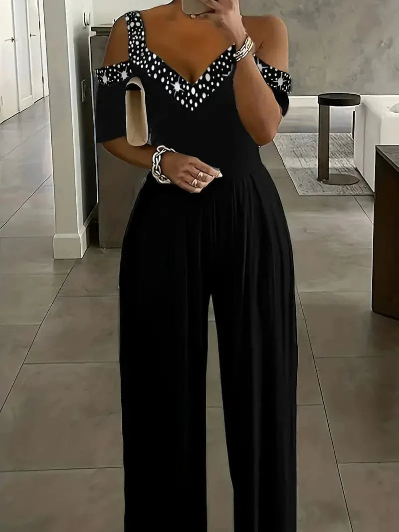 Women's Off Shoulder Wide Leg Jumpsuit Comfort Fit - Nocini
