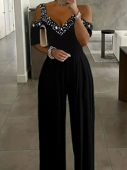 Women's Off Shoulder Wide Leg Jumpsuit Comfort Fit - Nocini