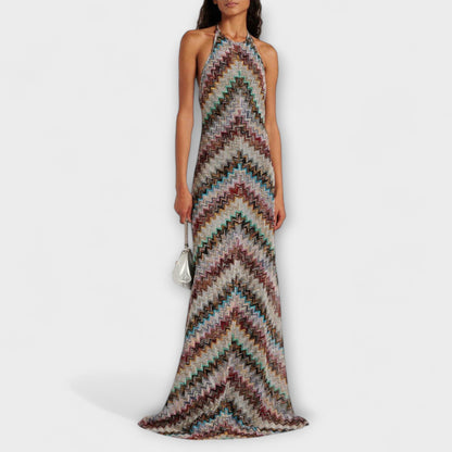 Colorful Knit Dress – Classic Herringbone Pattern - Nocini
