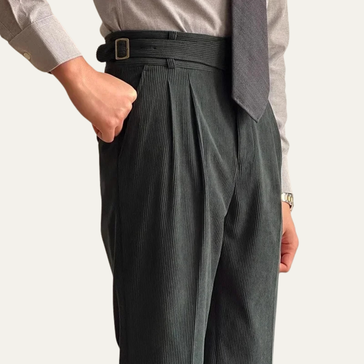 Classic Men's High Waisted Pleated Trousers