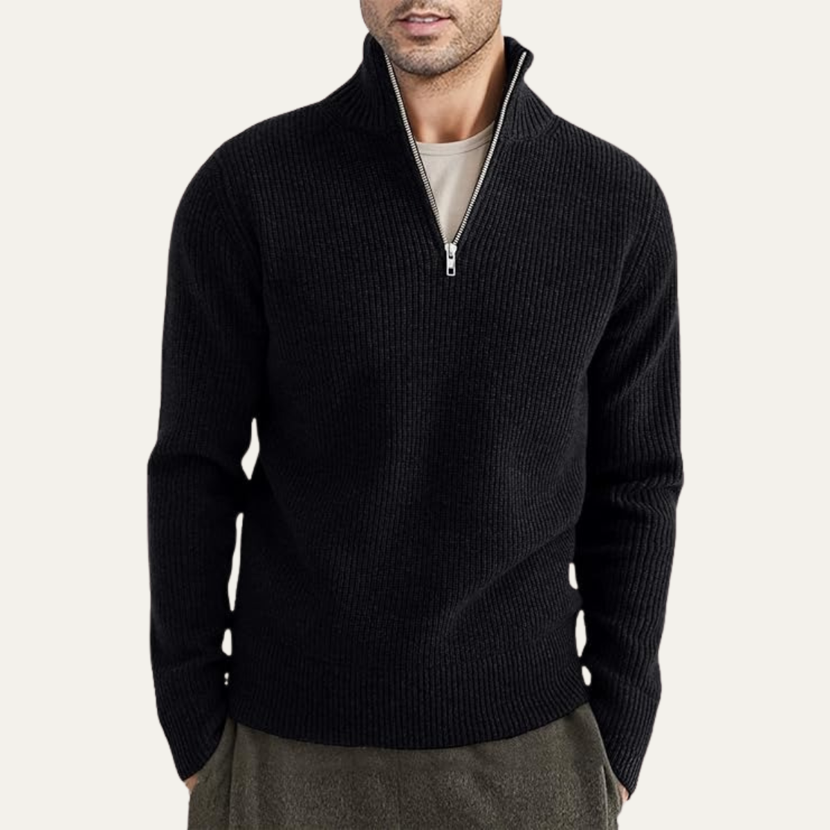 Classic Men's Quarter Zip Knitted Casual Sweater