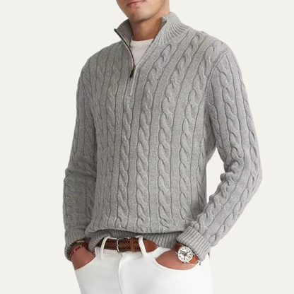 Thick Cable Knit Men's Quarter Zip Sweater