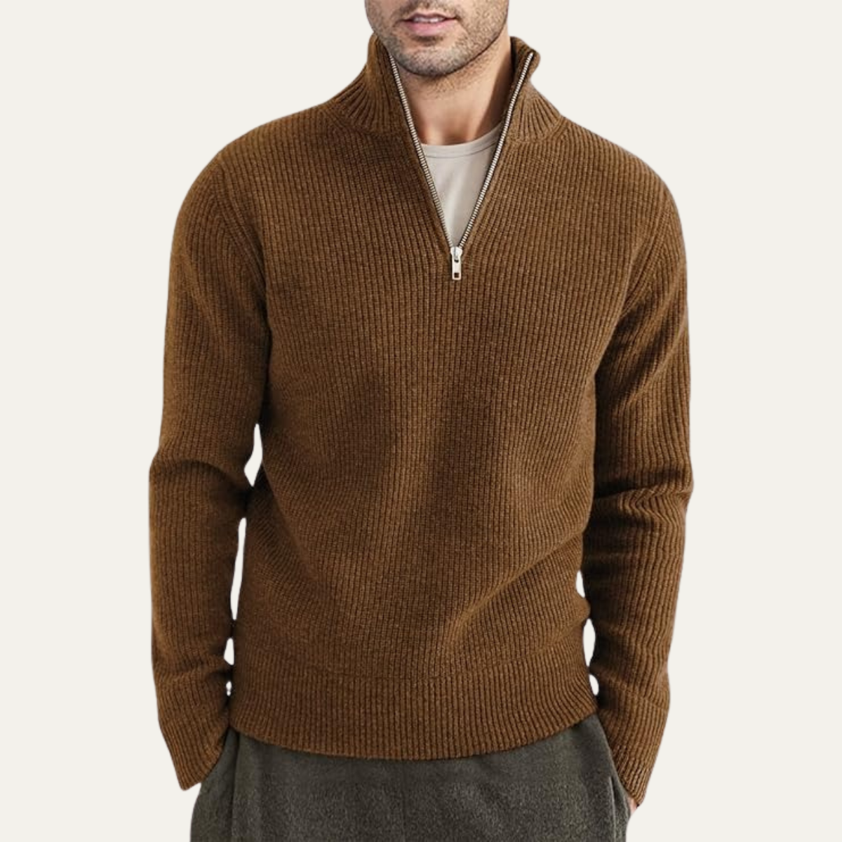 Classic Men's Quarter Zip Knitted Casual Sweater