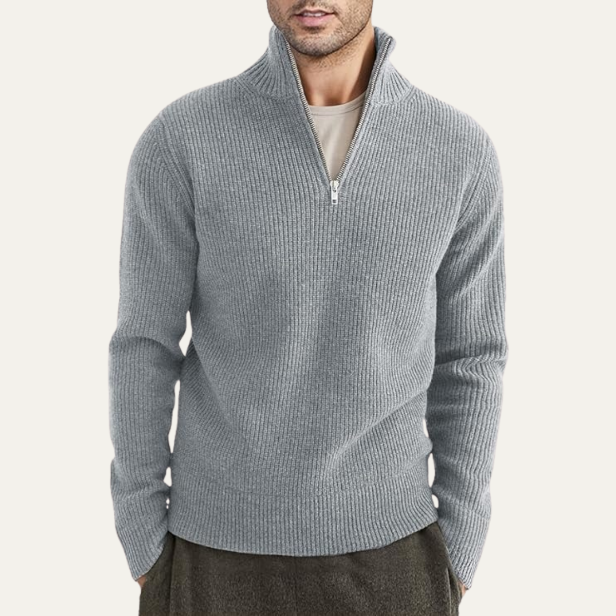 Classic Men's Quarter Zip Knitted Casual Sweater