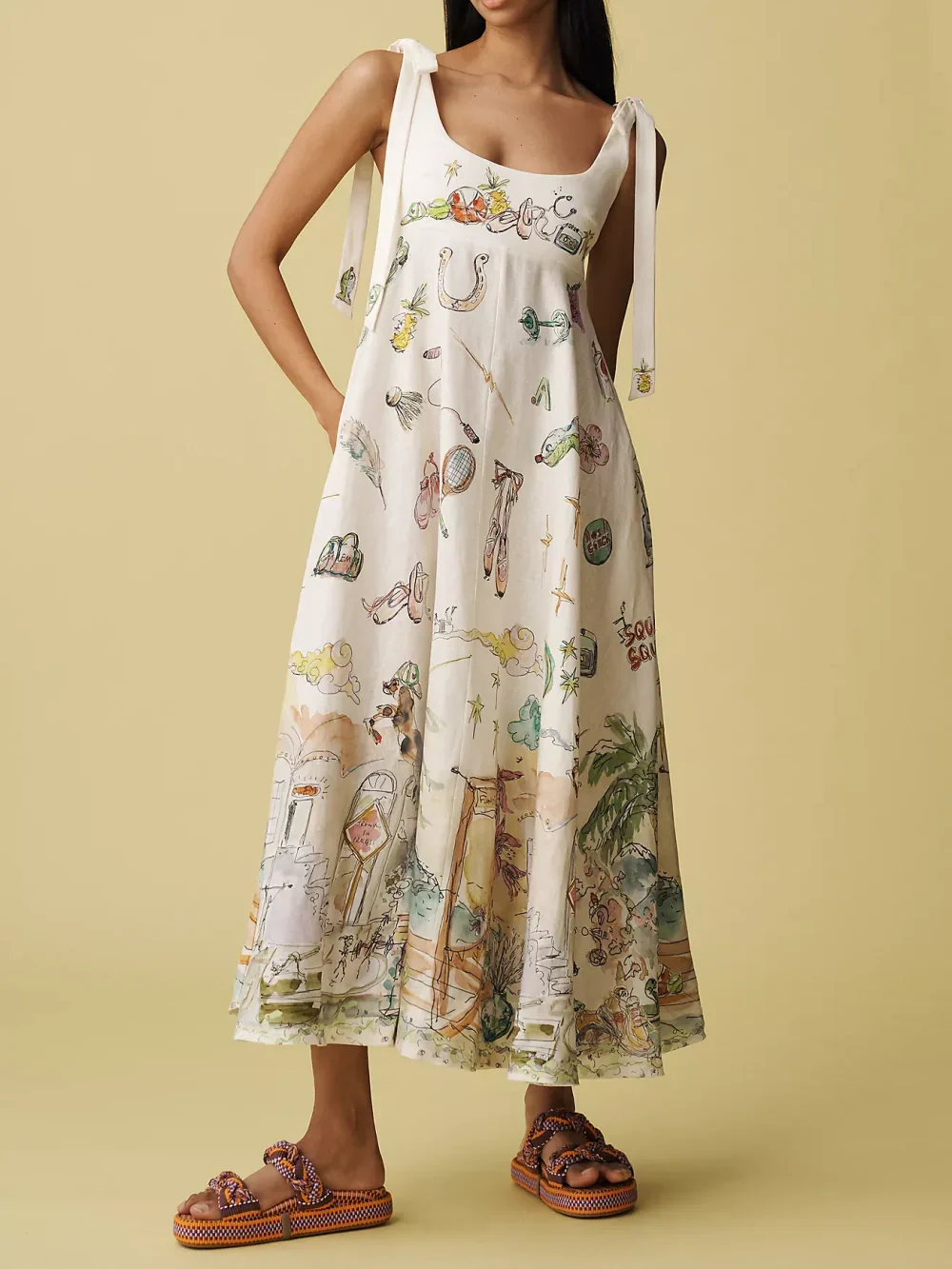 Colorful Dance Tie Waist Midi Dress