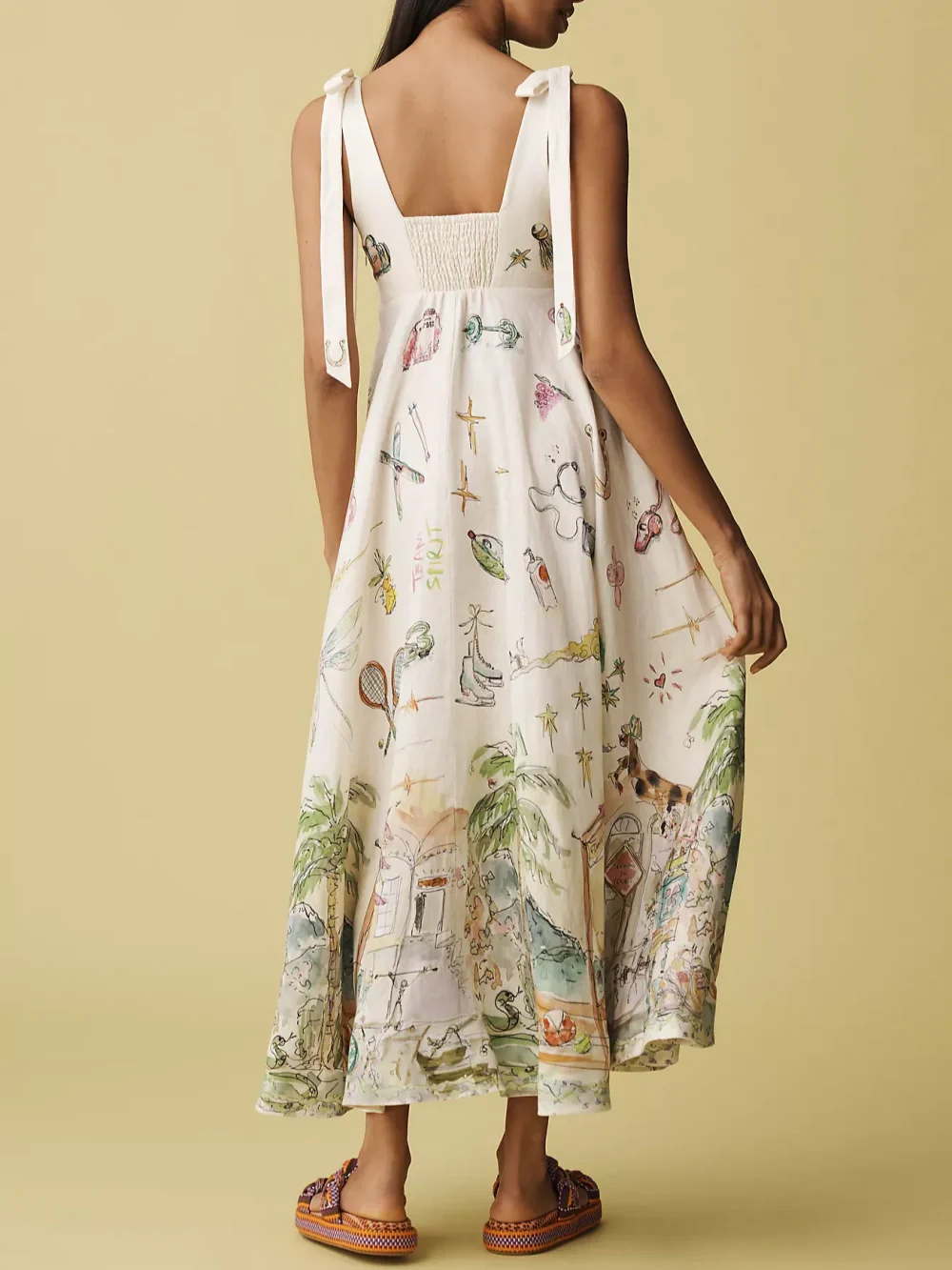 Colorful Dance Tie Waist Midi Dress