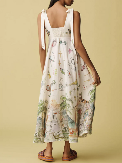 Colorful Dance Tie Waist Midi Dress