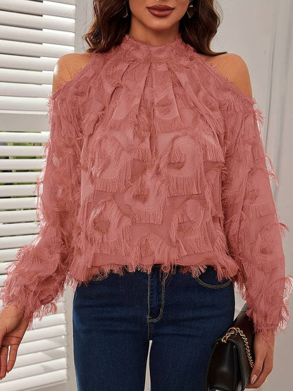 Chic Off Shoulder Women's Blouse with Flowy Sleeves
