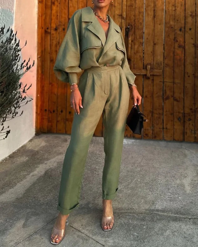 Women's Loose Fit High Waist Jumpsuit with Flowy Sleeves