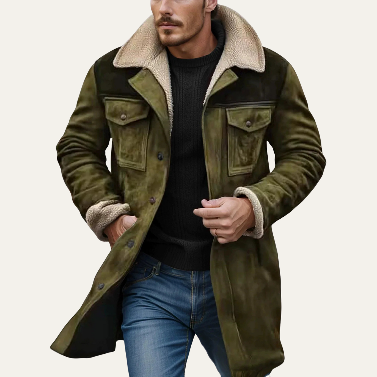 Classic Men's Faux Shearling Lined Winter Coat
