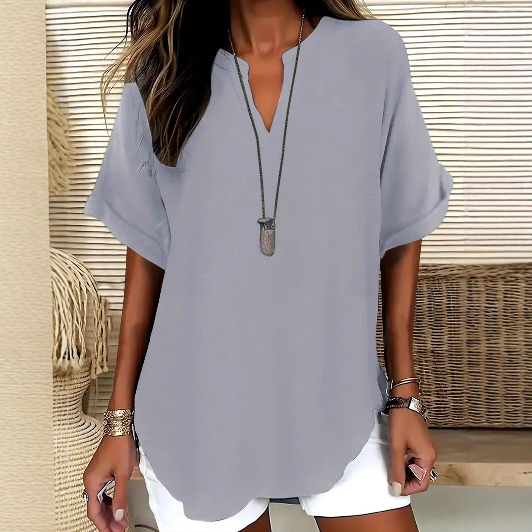Comfortable V-Neck Short Sleeve Women's Top