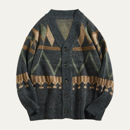 Classic Mens Retro Patterned Cardigan Sweater - Nocini
