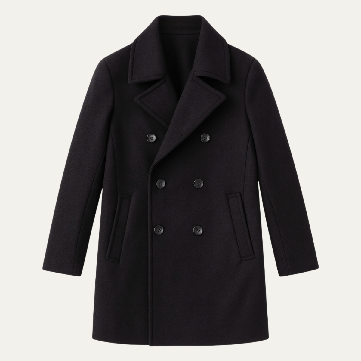 Classic Double Breasted Mens Black Wool Coat - Nocini
