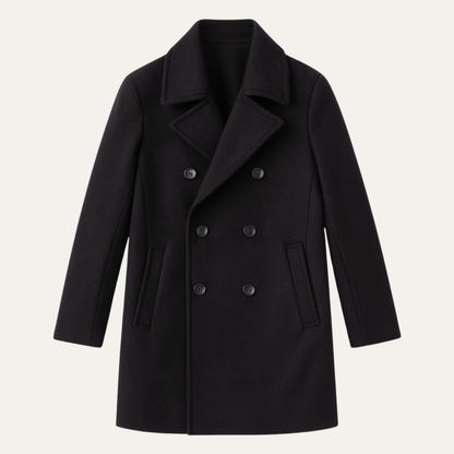 Classic Double Breasted Mens Black Wool Coat - Nocini