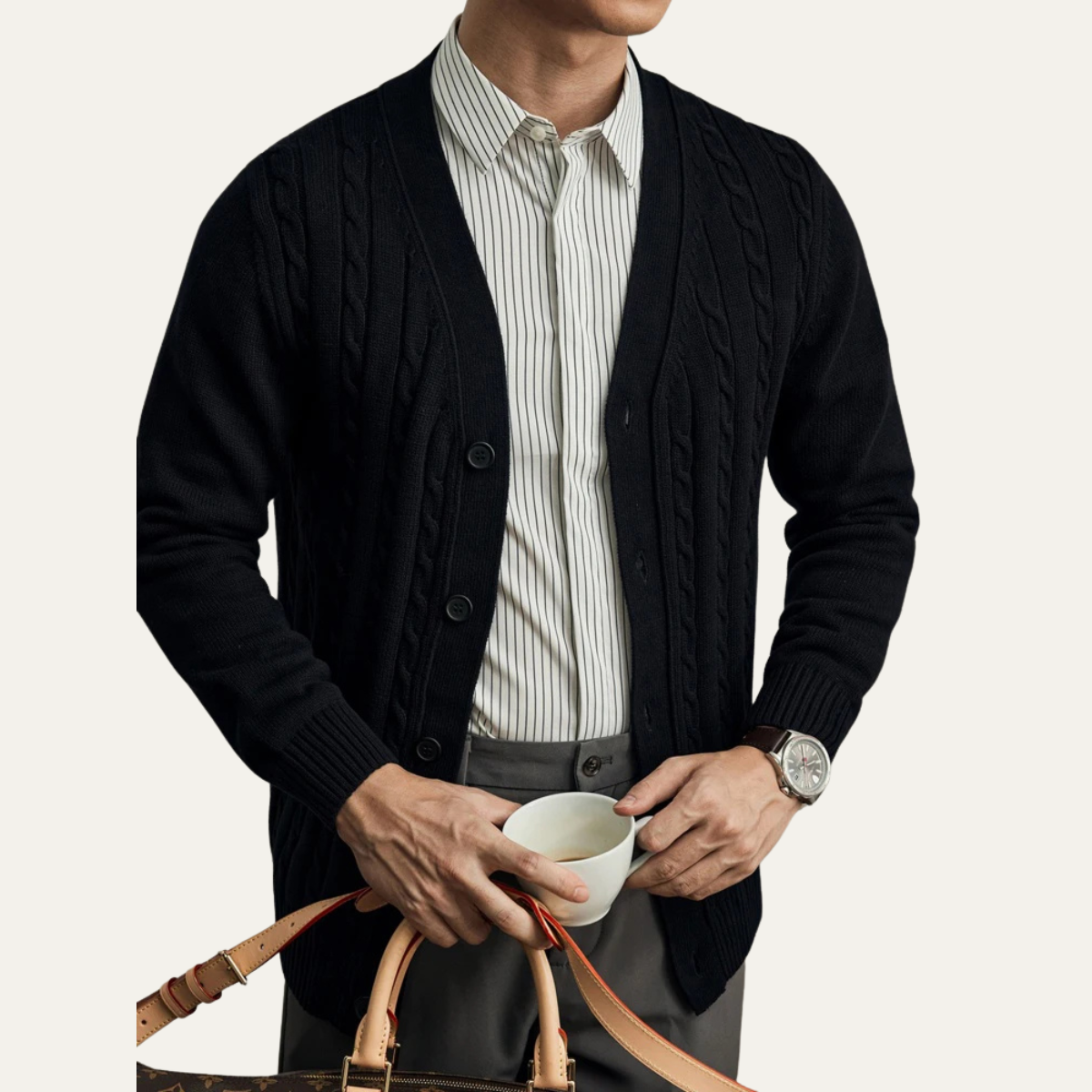 Men's Traditional Cable Knit Button Cardigan Sweater