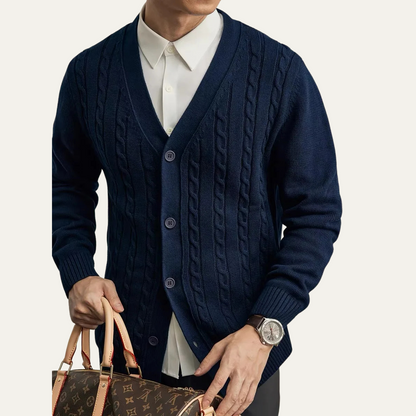 Men's Traditional Cable Knit Button Cardigan Sweater