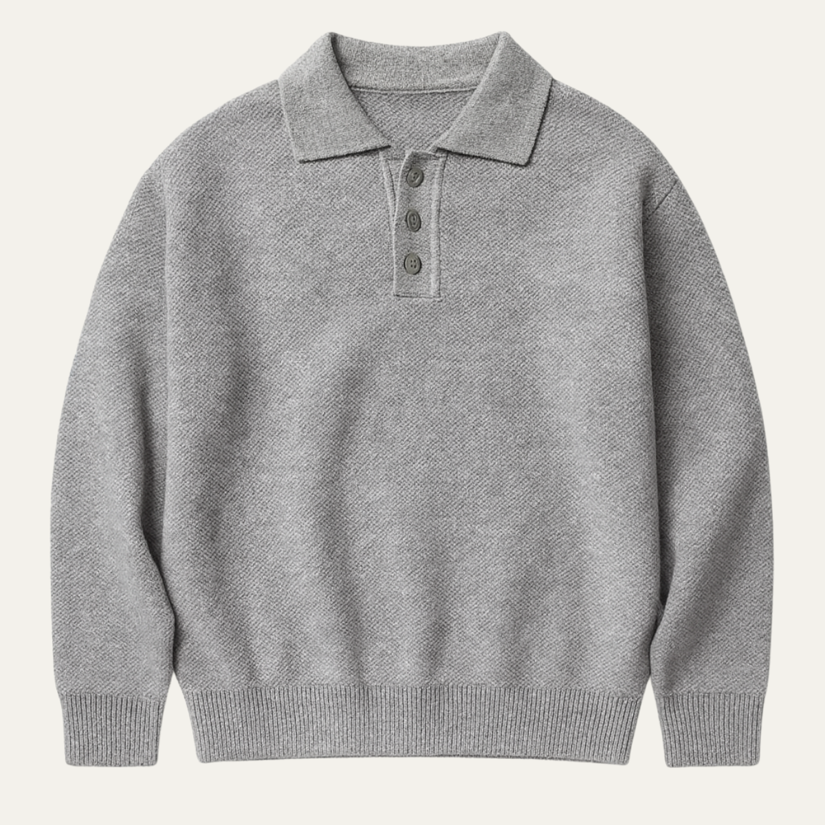 Classic Fit Mens Grey Crew Neck Polo Sweater - Nocini