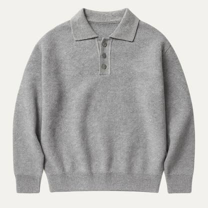 Classic Fit Mens Grey Crew Neck Polo Sweater - Nocini