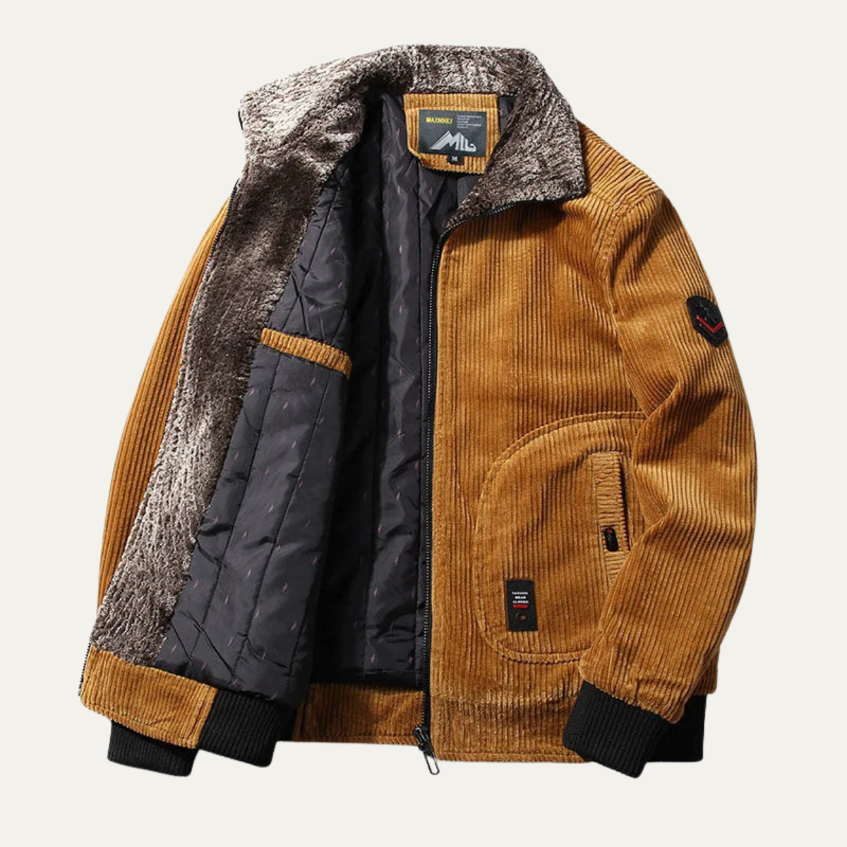 Warm Mens Corduroy Padded Fur Trim Jacket - Nocini