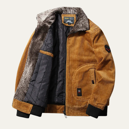 Warm Mens Corduroy Padded Fur Trim Jacket - Nocini