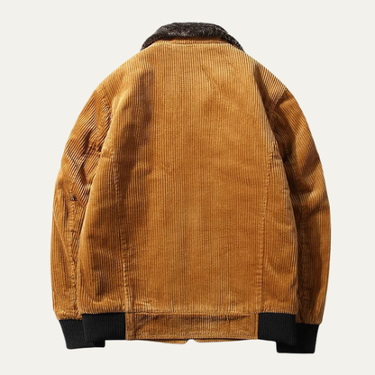 Warm Mens Corduroy Padded Fur Trim Jacket
