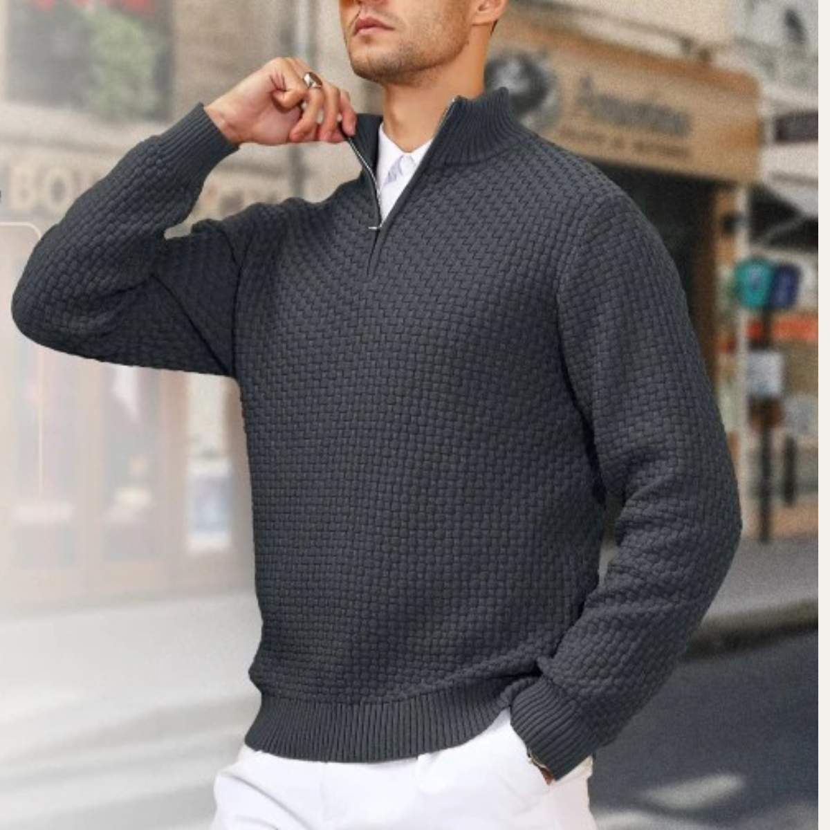 Stylish Men's Cozy Half Zip Knit Sweater