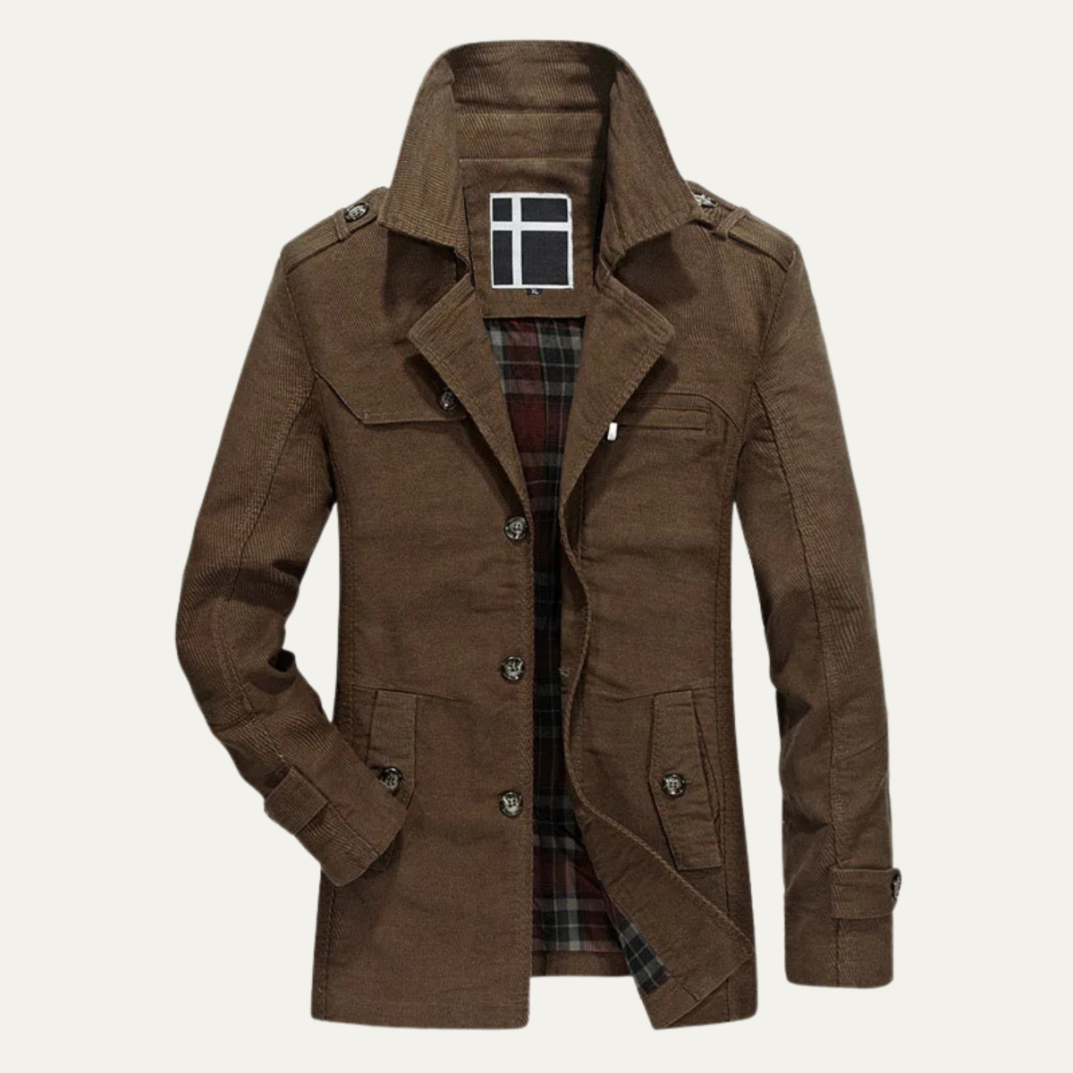 Warm Men's Plaid Lined Double Breasted Wool Coat