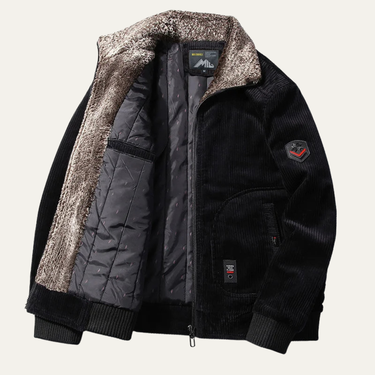 Warm Mens Corduroy Padded Fur Trim Jacket