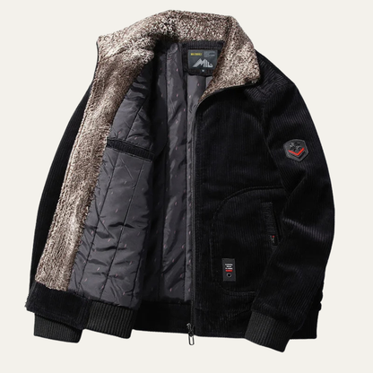 Warm Mens Corduroy Padded Fur Trim Jacket