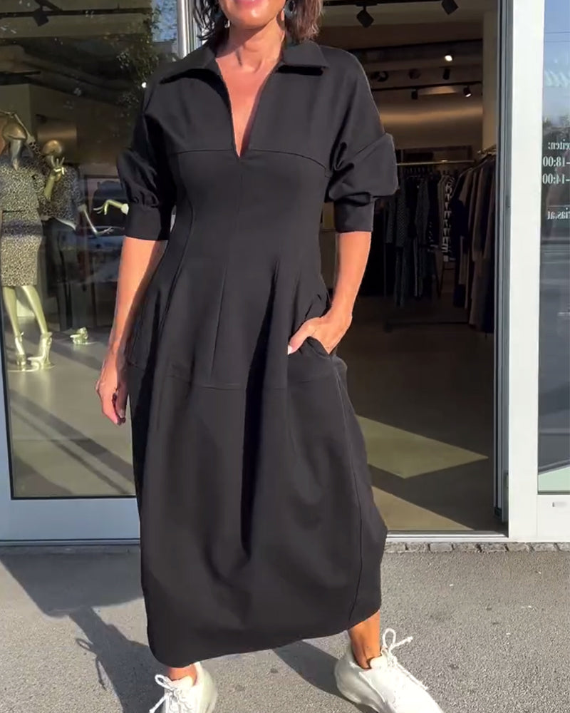 Classic Fit Collar Midi Dress - Nocini