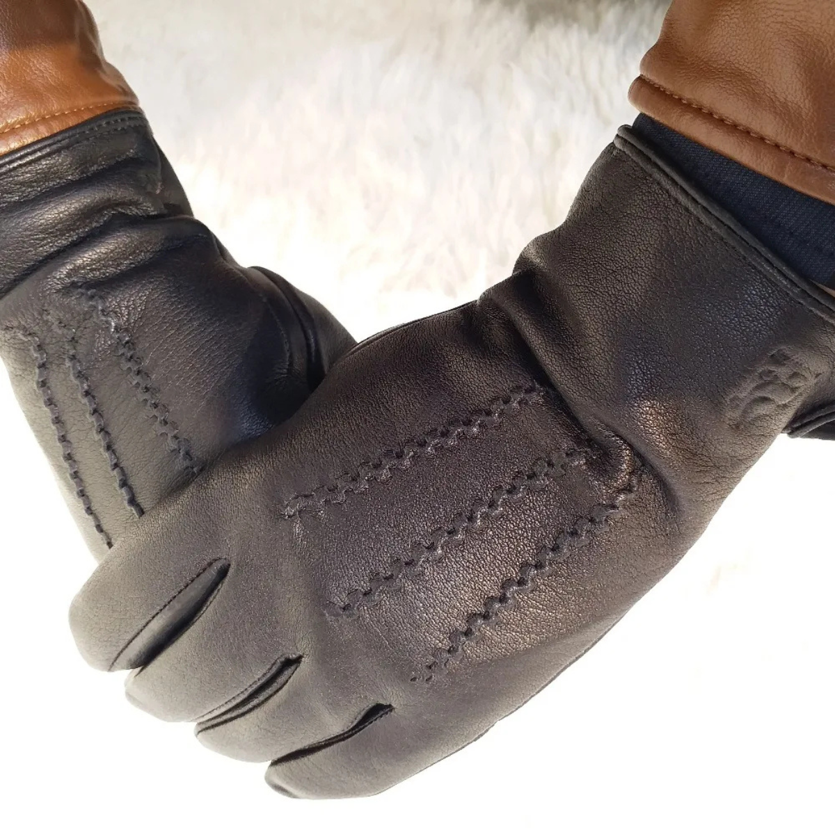 Thermal Insulated Mens Leather Snow Gloves