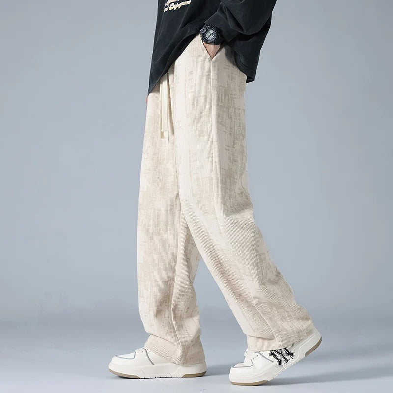 Comfortable Loose Fit Ribbed Waist Casual Mens Pants - Nocini