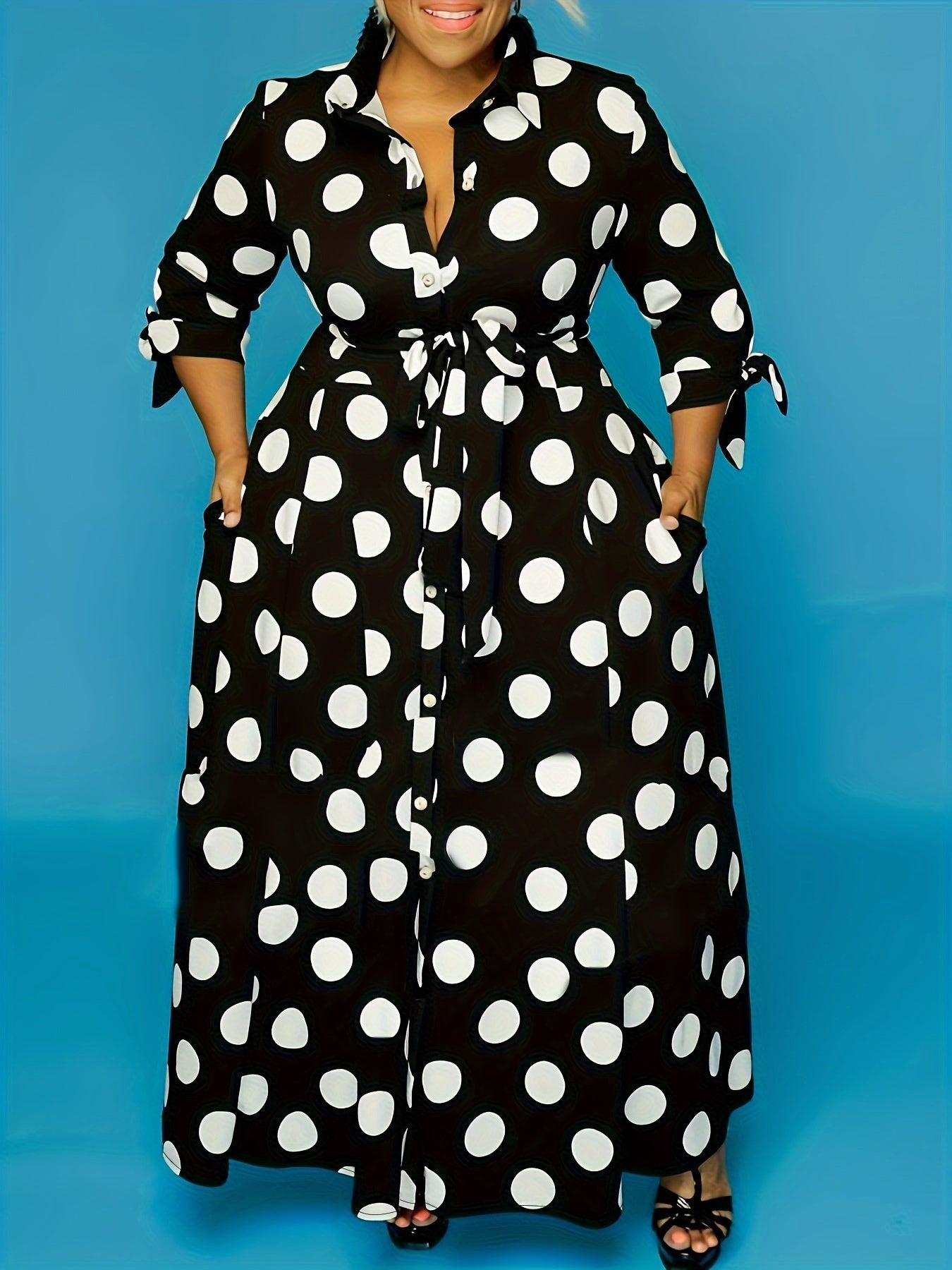 Floral Long Dress with Buttons and Tie Waist