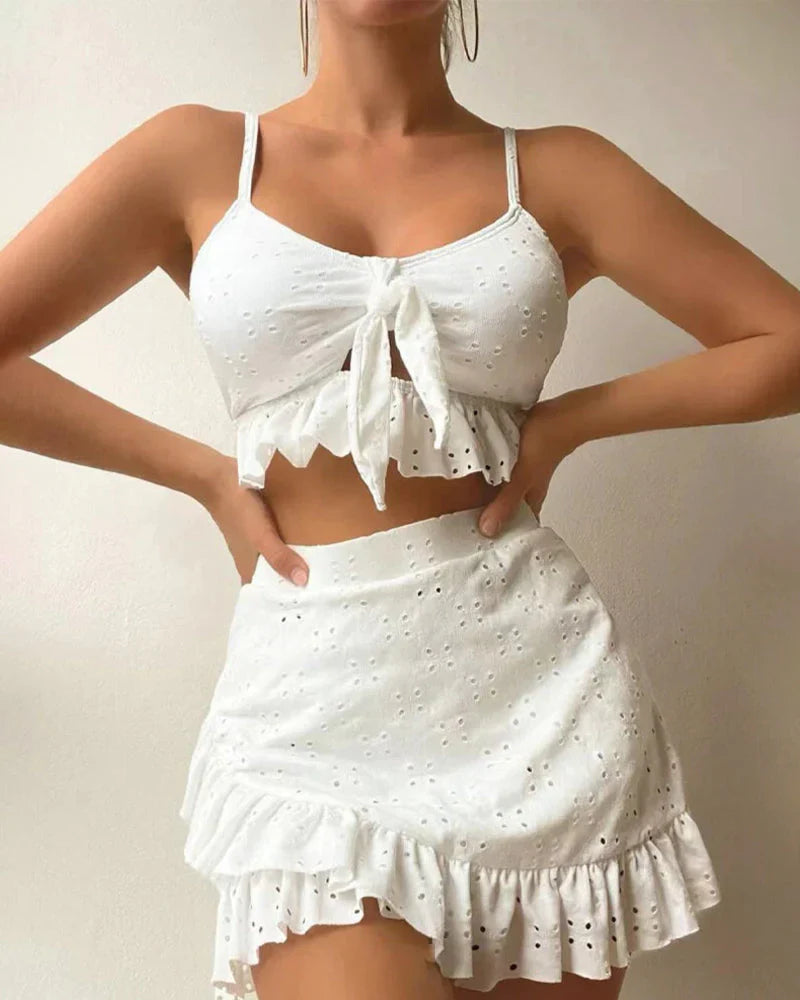 Comfortable High Waisted Bikini Set with Skirt - Nocini