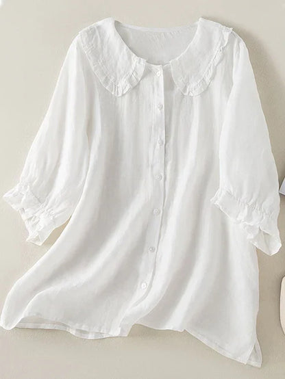 Relaxed Fit Women's Casual Ruffle Collar Blouse - Olytrend