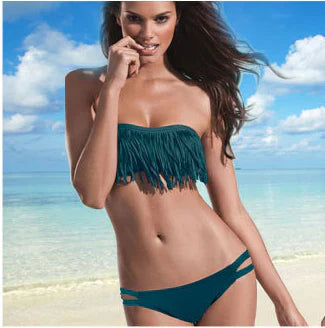 Sexy Low Rise Bikini Set with Fringe Top