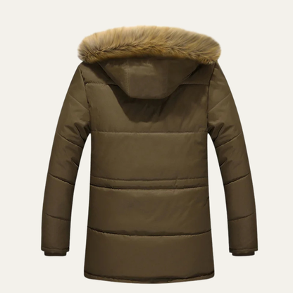 Warm Men's Quilted Parka with Faux Fur Hood