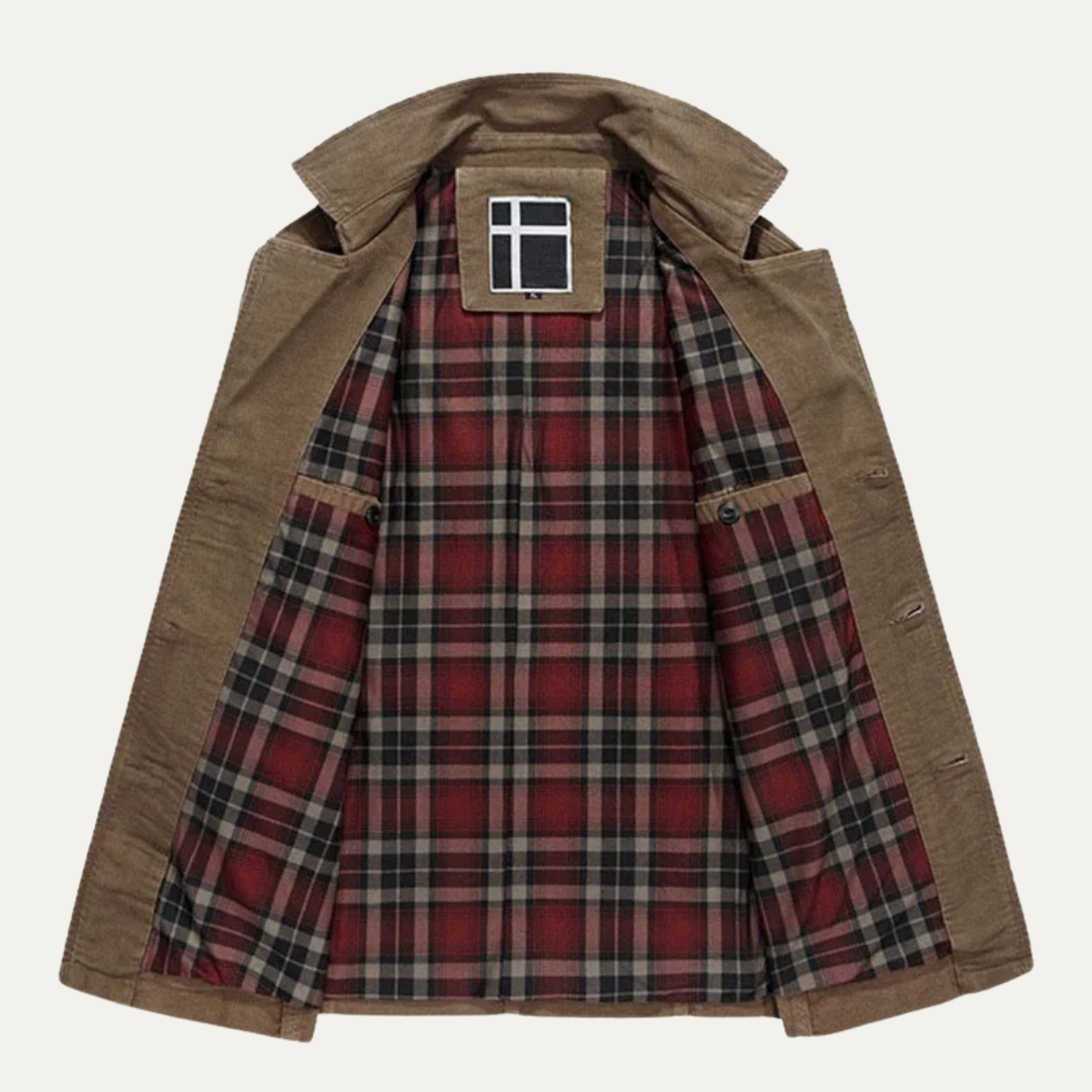 Warm Men's Plaid Lined Double Breasted Wool Coat
