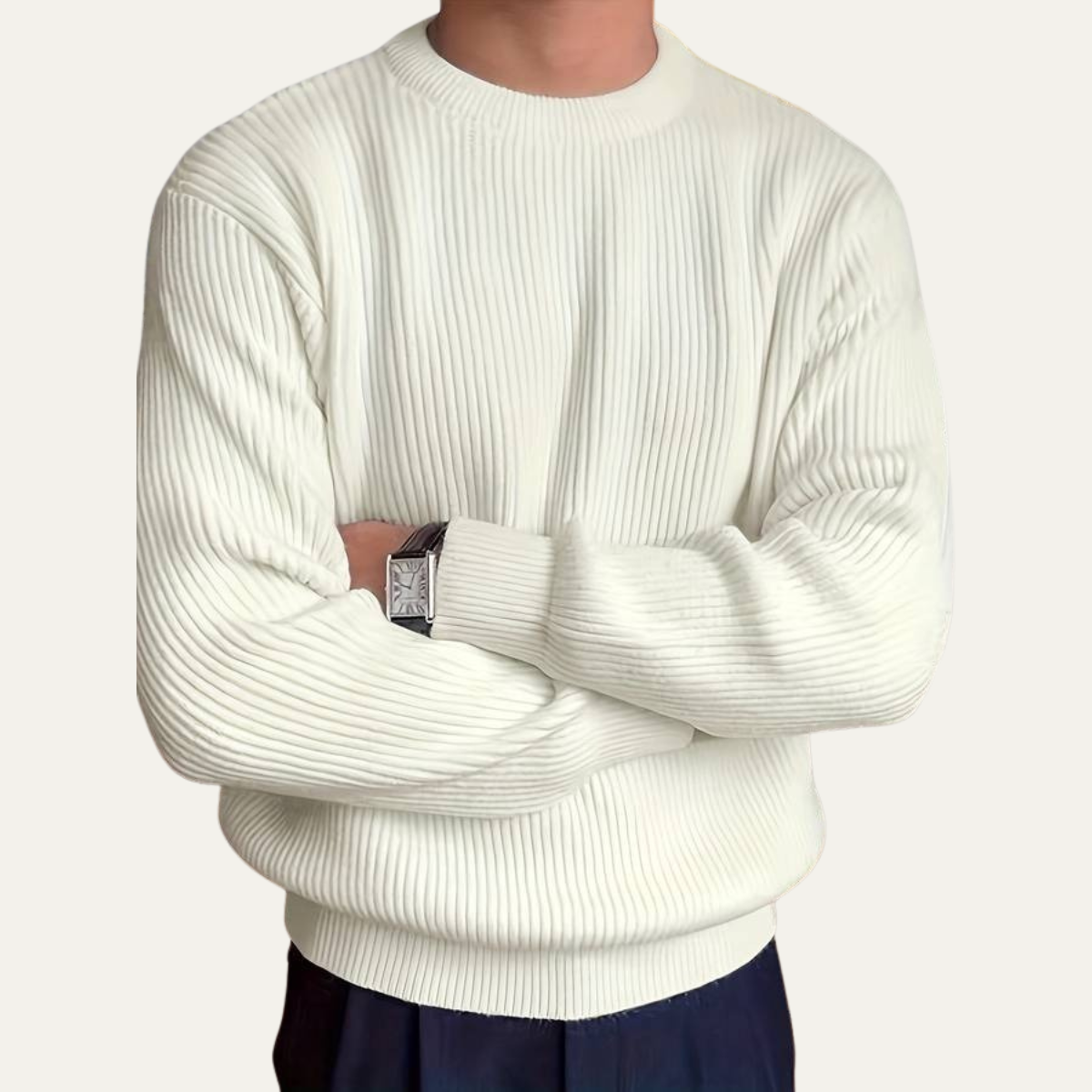 Traditional Men's Ribbed Crew Neck Knit Sweater