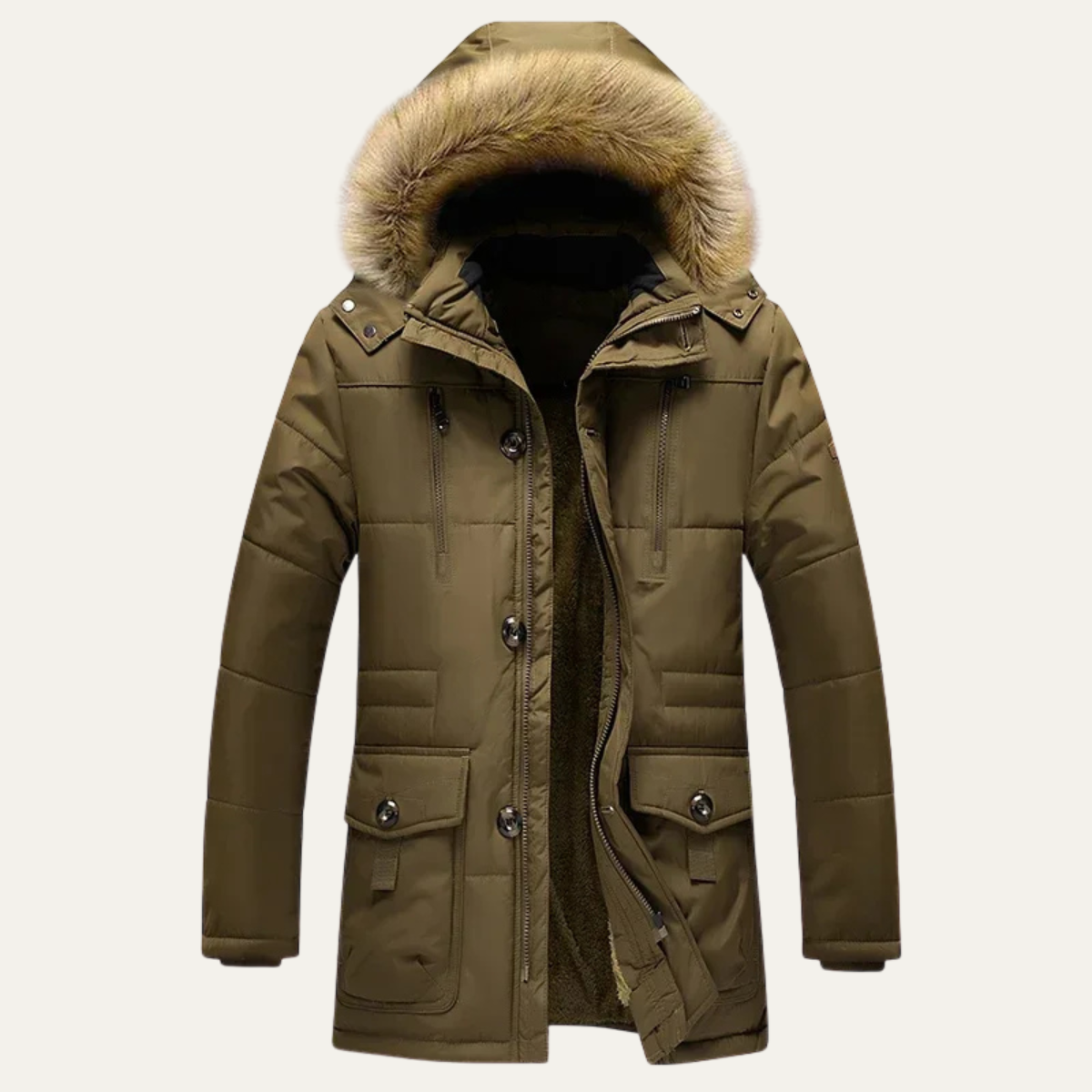 Warm Mens Parka Coat with Faux Fur Hood - Nocini