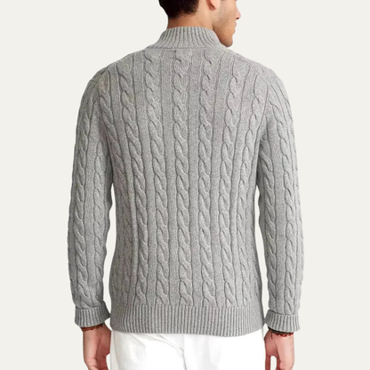 Warm Men's Cable Knit Quarter Zip Jumper Sweater
