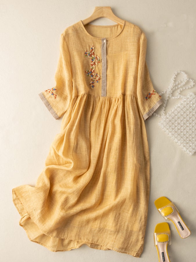 Ladies Casual Floral Midi Dress with Short Sleeves - Nocini