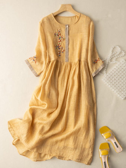 Ladies Casual Floral Midi Dress with Short Sleeves - Nocini
