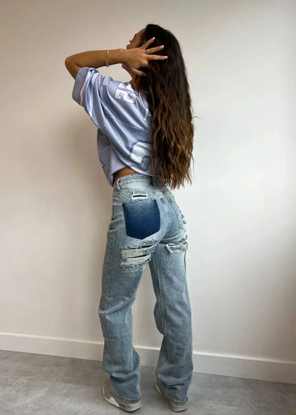 Distressed Classic Straight Leg Jeans